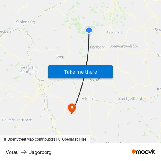 Vorau to Jagerberg map