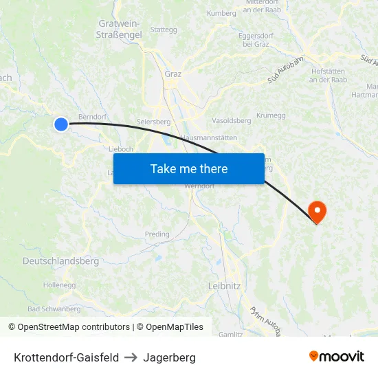 Krottendorf-Gaisfeld to Jagerberg map