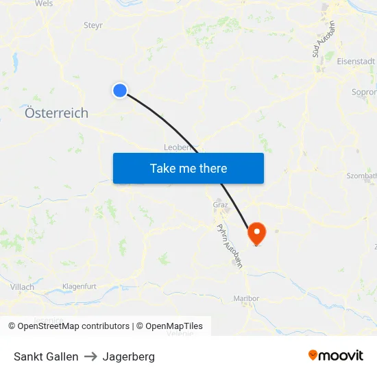 Sankt Gallen to Jagerberg map