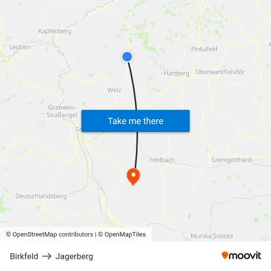 Birkfeld to Jagerberg map