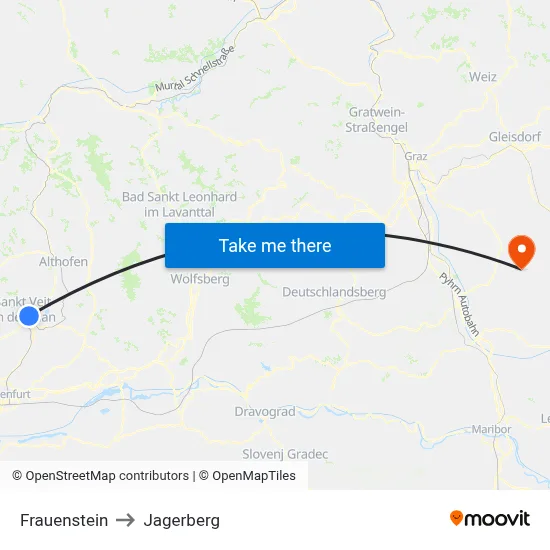 Frauenstein to Jagerberg map