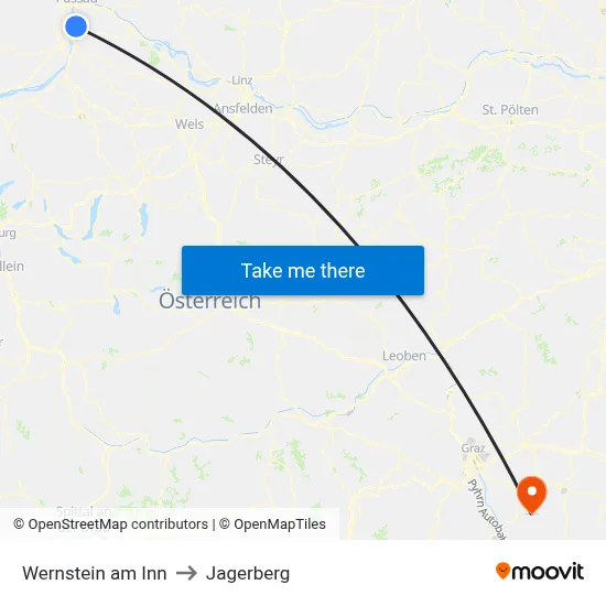 Wernstein am Inn to Jagerberg map