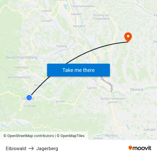 Eibiswald to Jagerberg map