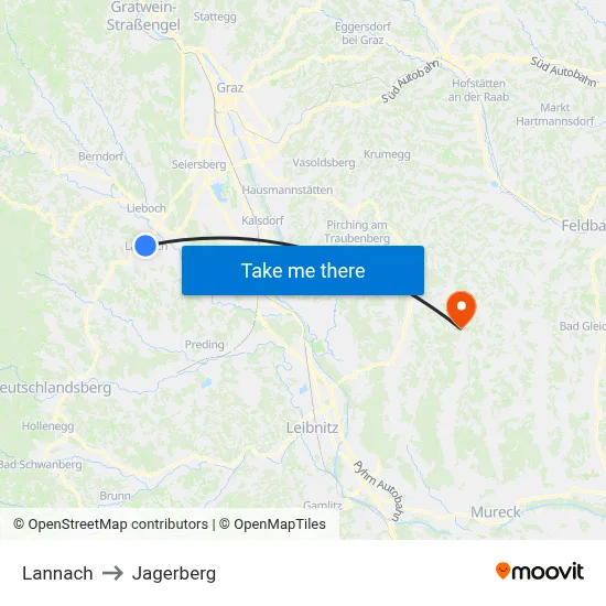 Lannach to Jagerberg map