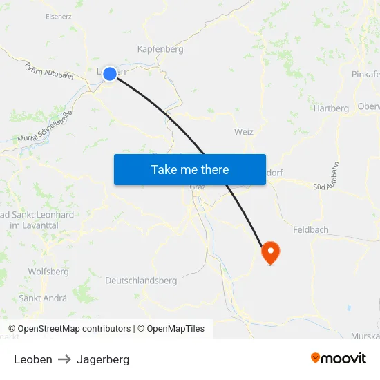 Leoben to Jagerberg map
