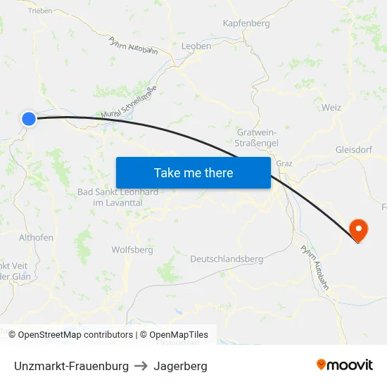 Unzmarkt-Frauenburg to Jagerberg map