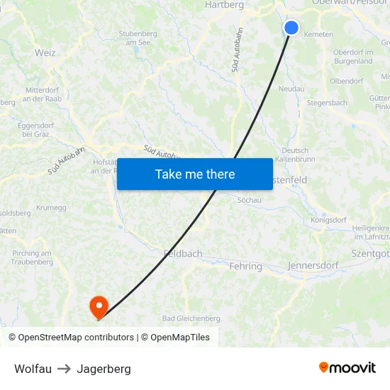 Wolfau to Jagerberg map