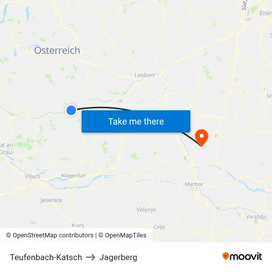 Teufenbach-Katsch to Jagerberg map