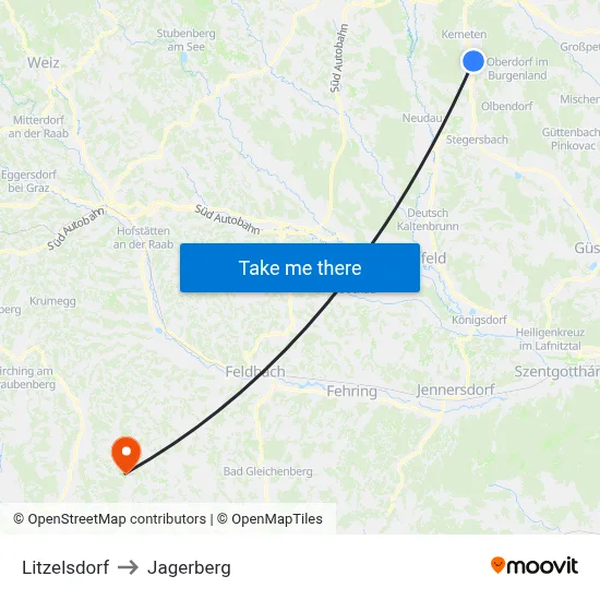 Litzelsdorf to Jagerberg map
