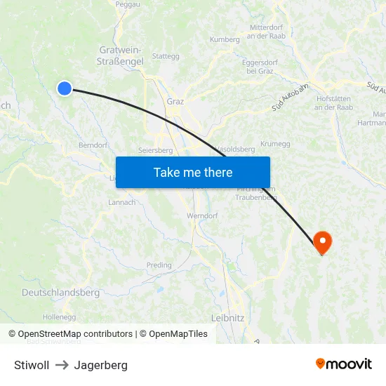 Stiwoll to Jagerberg map