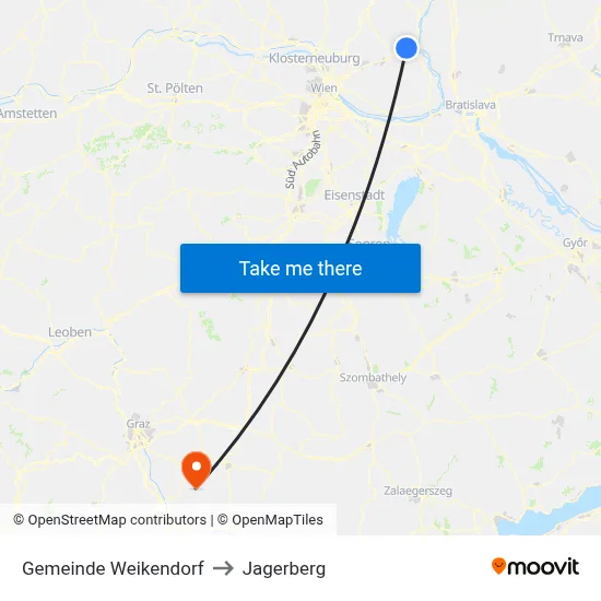 Gemeinde Weikendorf to Jagerberg map