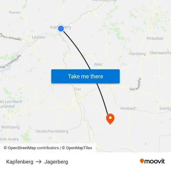 Kapfenberg to Jagerberg map