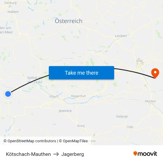 Kötschach-Mauthen to Jagerberg map