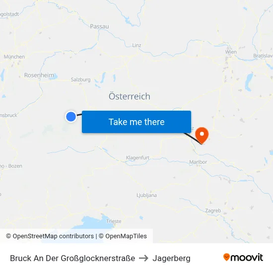 Bruck An Der Großglocknerstraße to Jagerberg map