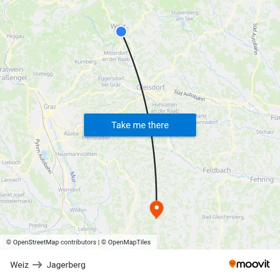 Weiz to Jagerberg map
