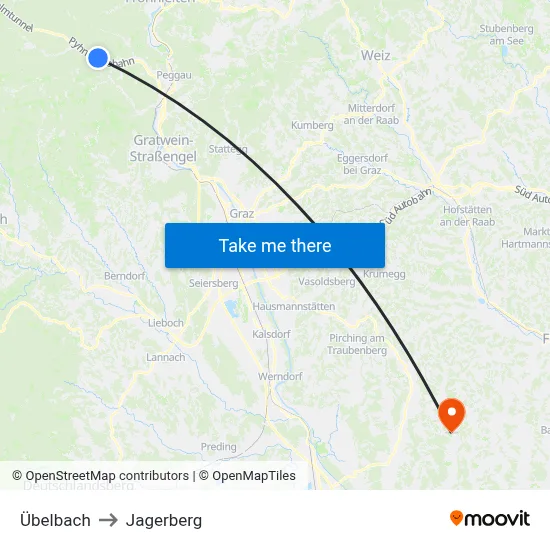 Übelbach to Jagerberg map