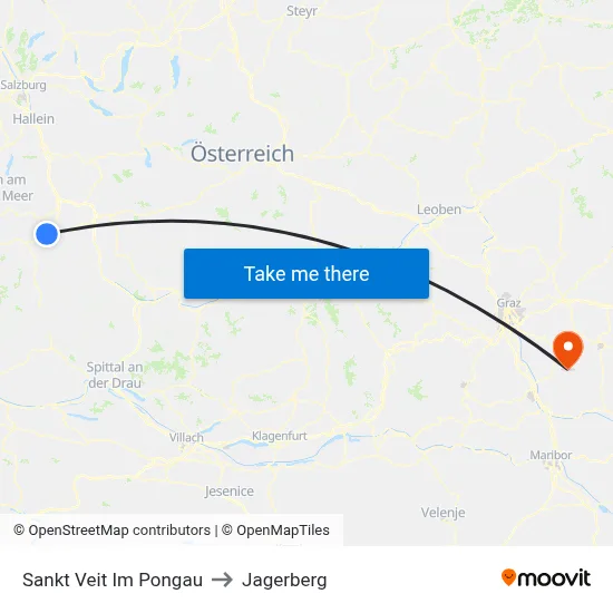 Sankt Veit Im Pongau to Jagerberg map