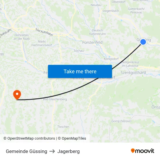 Gemeinde Güssing to Jagerberg map