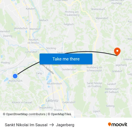 Sankt Nikolai Im Sausal to Jagerberg map