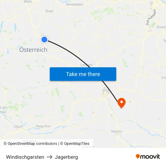 Windischgarsten to Jagerberg map