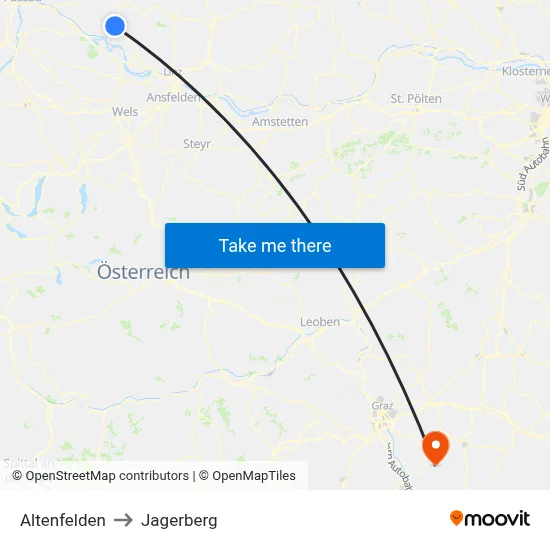 Altenfelden to Jagerberg map