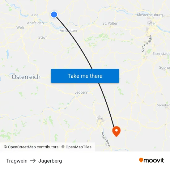 Tragwein to Jagerberg map