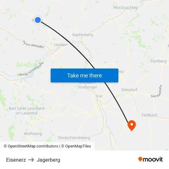 Eisenerz to Jagerberg map
