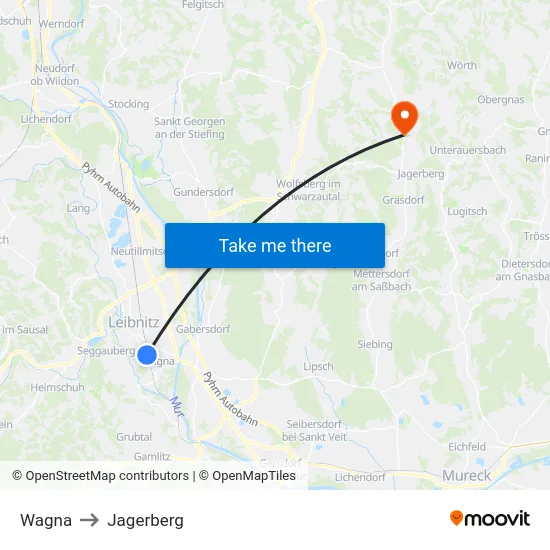 Wagna to Jagerberg map