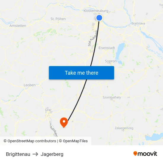 Brigittenau to Jagerberg map