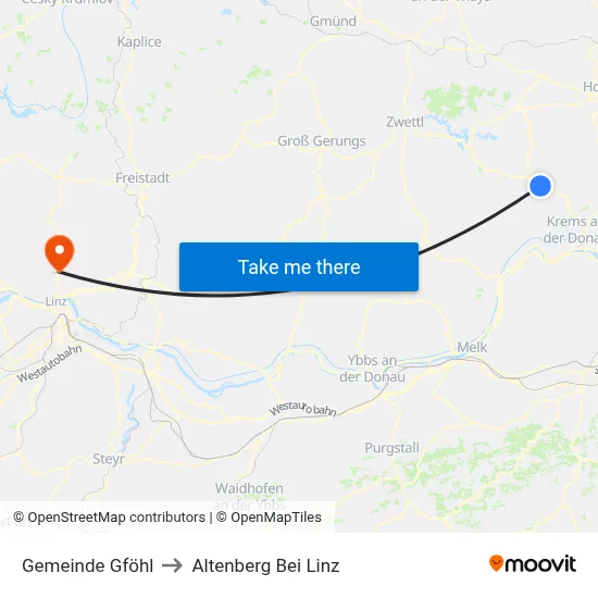 Gemeinde Gföhl to Altenberg Bei Linz map