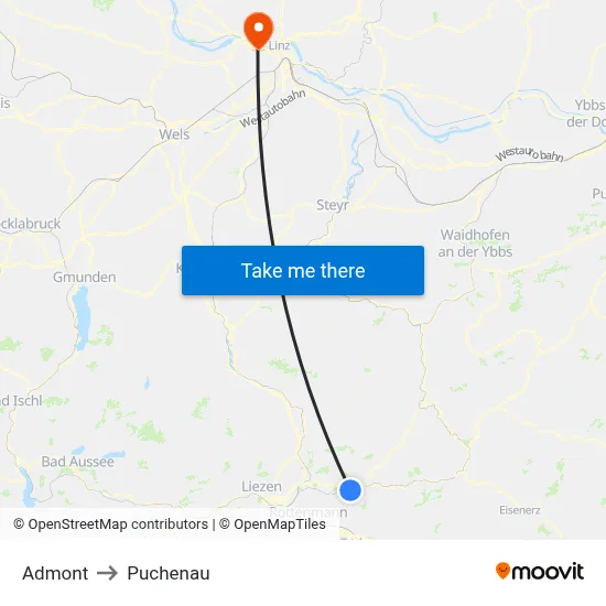 Admont to Puchenau map