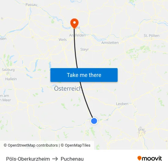 Pöls-Oberkurzheim to Puchenau map