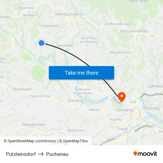 Putzleinsdorf to Puchenau map