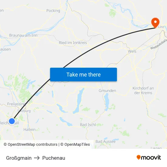 Großgmain to Puchenau map