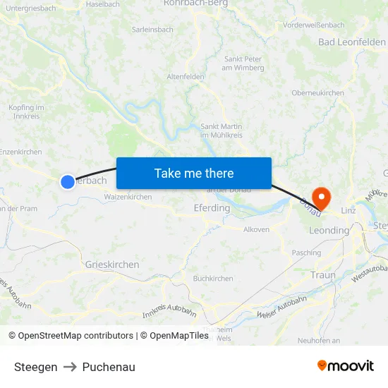 Steegen to Puchenau map