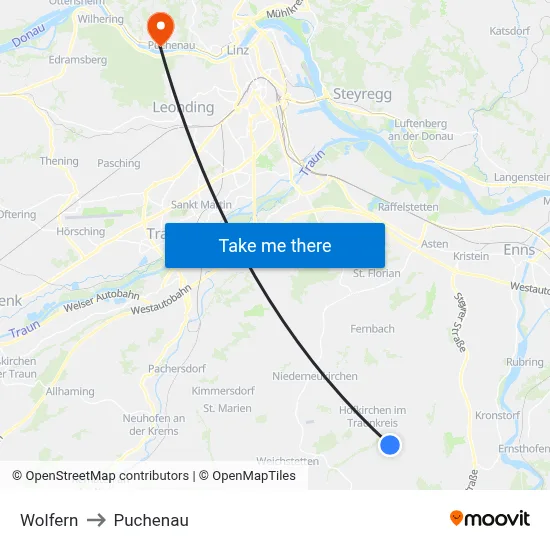 Wolfern to Puchenau map