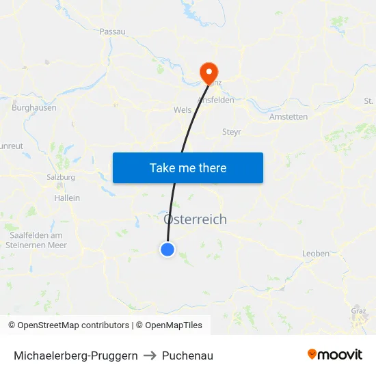 Michaelerberg-Pruggern to Puchenau map