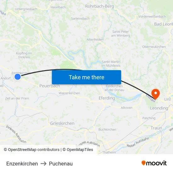 Enzenkirchen to Puchenau map