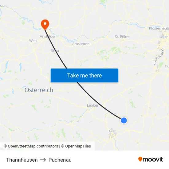Thannhausen to Puchenau map