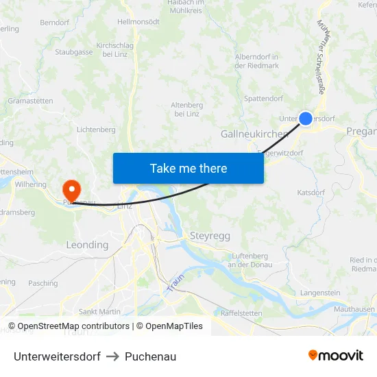 Unterweitersdorf to Puchenau map