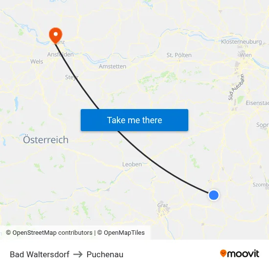 Bad Waltersdorf to Puchenau map