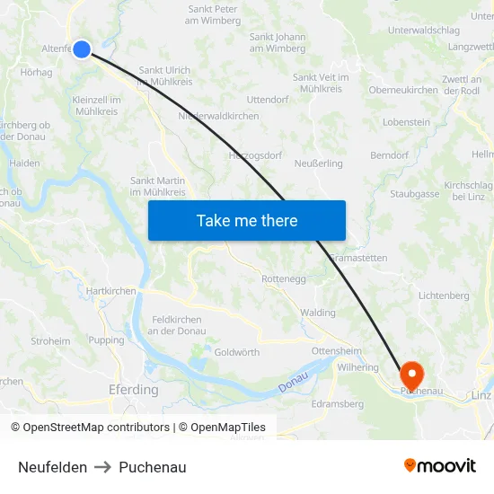 Neufelden to Puchenau map