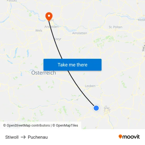 Stiwoll to Puchenau map