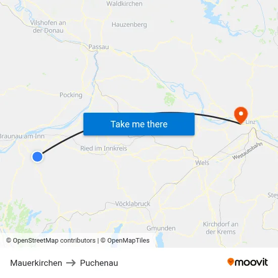 Mauerkirchen to Puchenau map