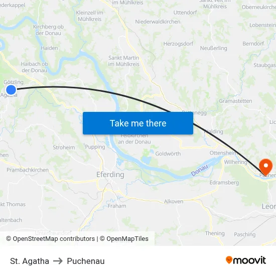 St. Agatha to Puchenau map