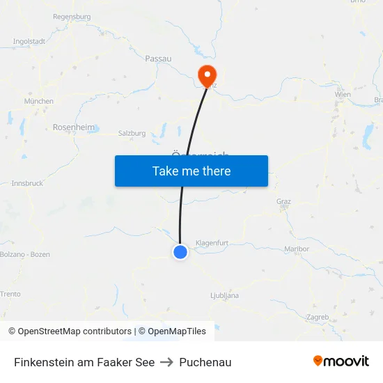 Finkenstein am Faaker See to Puchenau map