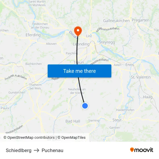 Schiedlberg to Puchenau map