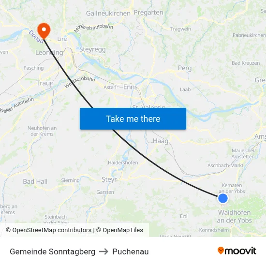 Gemeinde Sonntagberg to Puchenau map