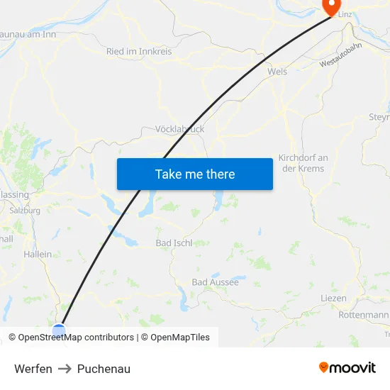 Werfen to Puchenau map