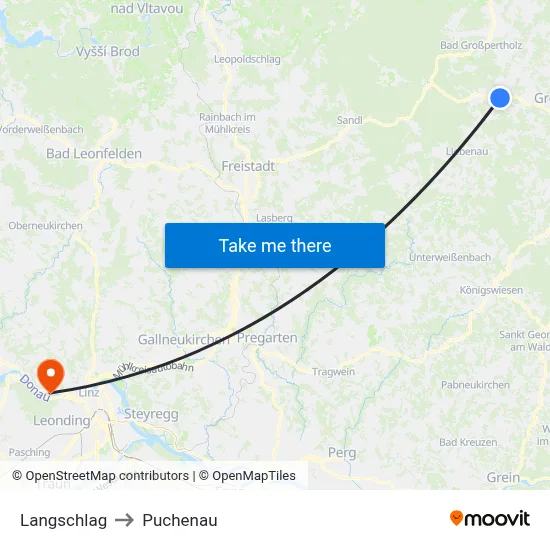 Langschlag to Puchenau map